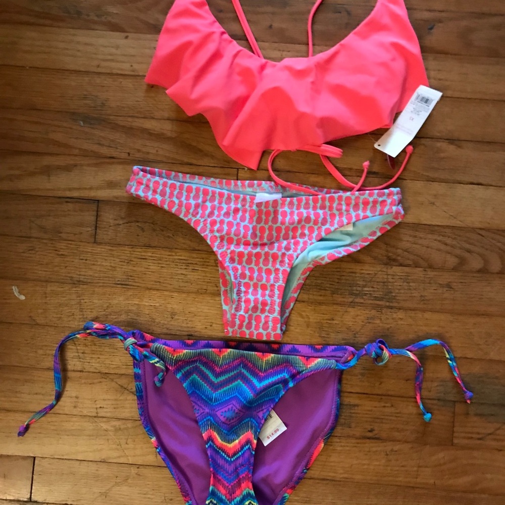 3piece Pink Pineapple & purple TribalBikiniSet XS